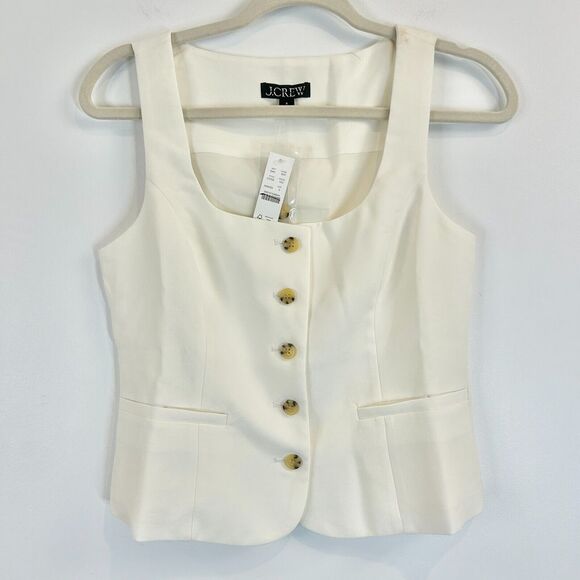 J. Crew Tops - J Crew Vest Top Womens 0 Ivory Sleeveless Button-Fly Tank Blazer Stretch NWT